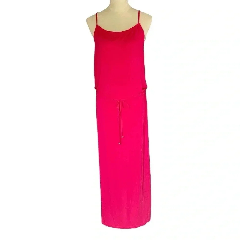 Victoria’s Secret Maxi Dress Hot Pink Halter‎ Gathered Waist Beach Women Size M